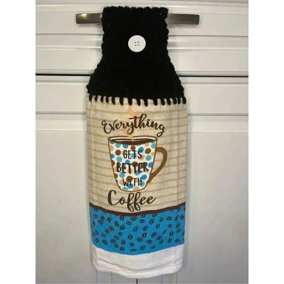 Crochet Top Kitchen Towel- Everything Gets Better With Coffee - Picture 1 of 2